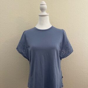 Women's Blue Eyelet Sleeve Top